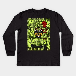 Explore the Enigmatic Carcosa - A MaleMask NFT with ChineseEye Color and Doodle Background Kids Long Sleeve T-Shirt